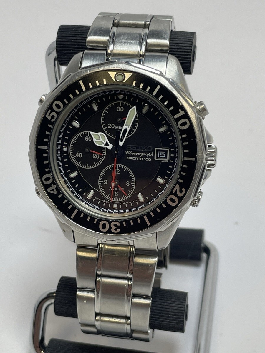 43mm Seiko Chronograph Alarm Watch 7T32-7079 With New Battery