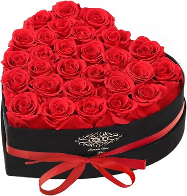 28 rosas preservadas en una caja de corazón, flores para el día de San Valentín