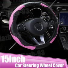15" PU Leather Car Steering Wheel Cover Anti-slip Protector Car Accessories Pink