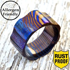 Grooved Bolt Timascus Ring Wedding Timascus Band Men Engament Titanium Alloy