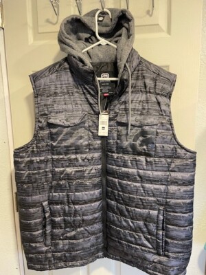 Ecko Unltd Puffer Vest Hooded Gray/black Men's Full Zip Pockets 2XL NWT