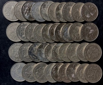 Old SINGAPORE Coin Lot - 20 CENTS - 20 Excellent Coins - Vintage