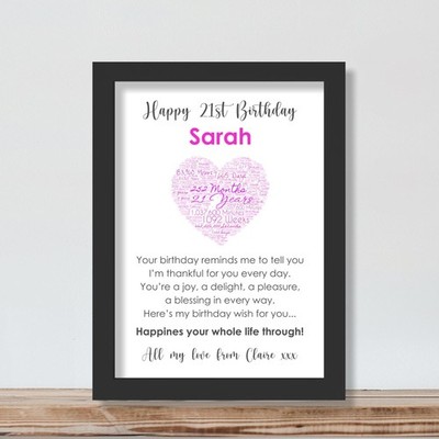 Personalisierter Meilenstein 21. Geburtstag Geschenk Andenken Geschenk Druck für Ihn Sie 2