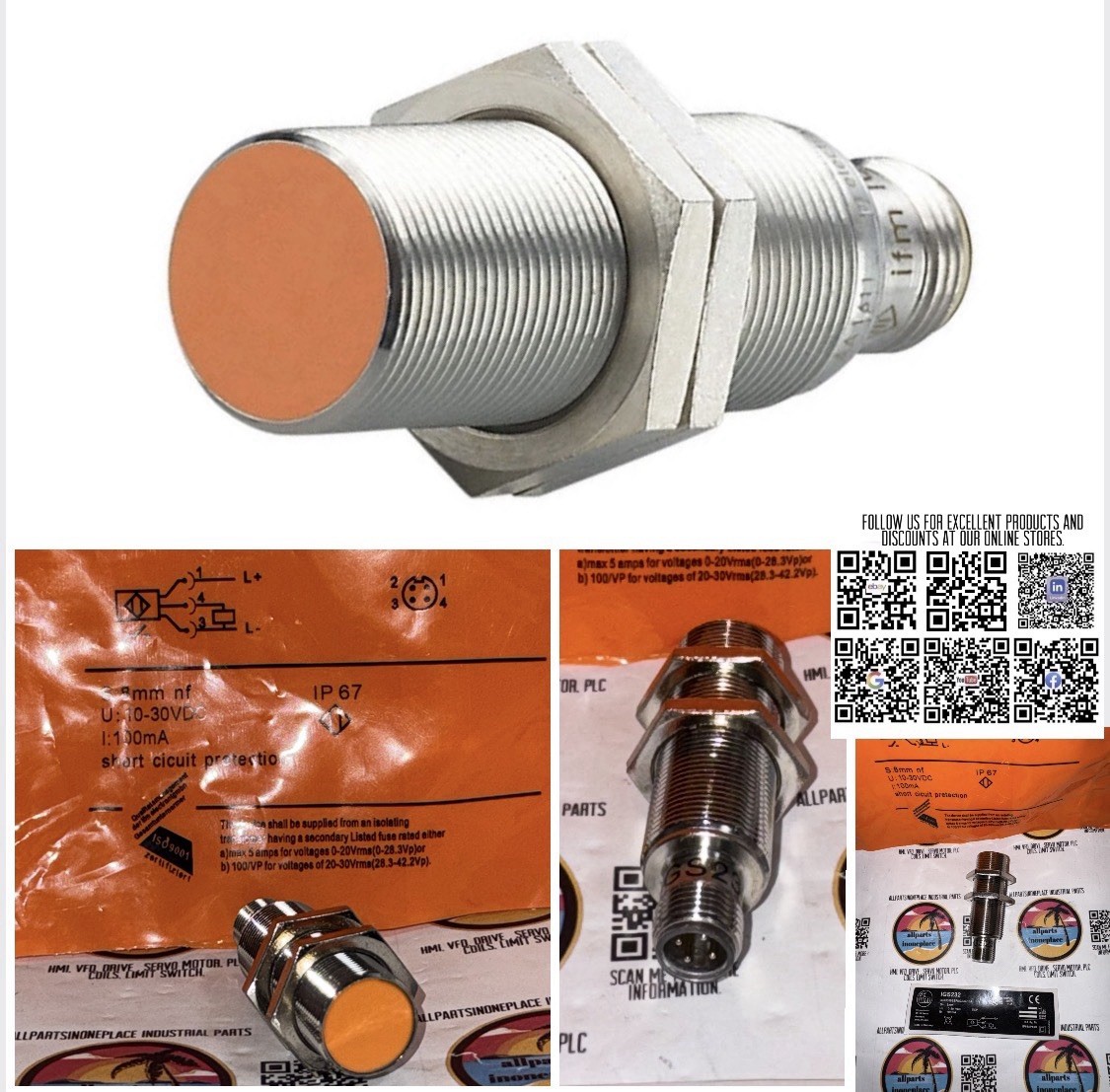 IFM IGS232 Inductive Cylinder Prox Sensor PNP 40KH21 S:8mm Nf U: 10-30VDC I:100m