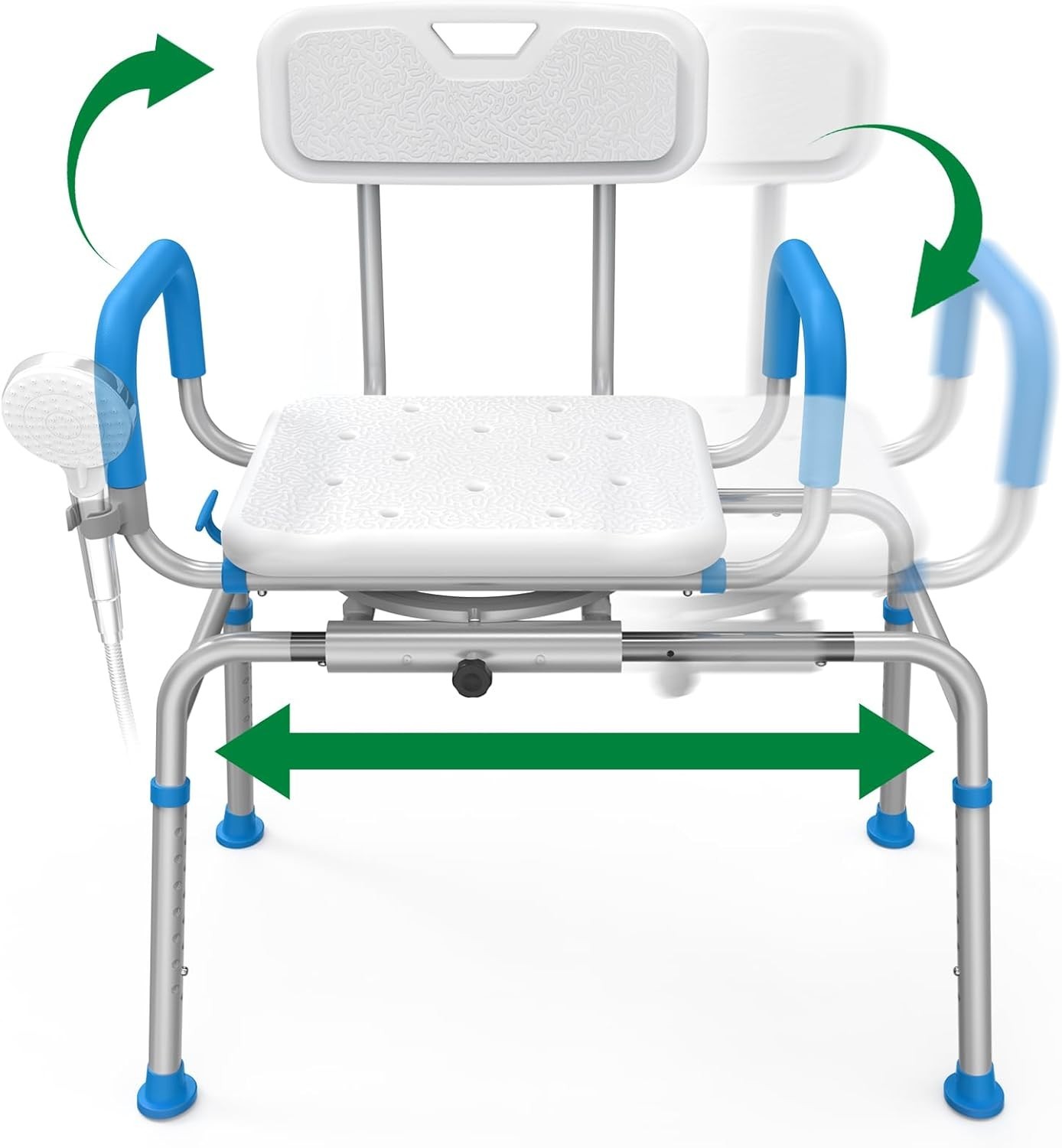 Sliding Shower Chair Tub Transfer Bench for Bathtub w/Swivel Seat 350 lbs