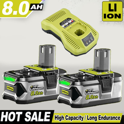 2x Für Ryobi Akku 18V 8.0Ah HP Lithium Plus RB18L60 P108 / Ladegerät
