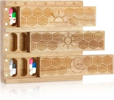 Wood Weekly Pill Organizer 3 Times a Day 7 Day Large Medicine Box Holder Dail...