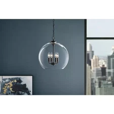 HDC Kingsley 16 in. 4-Light Matte Black Pendant Light Fixture, Clear Glass Shade