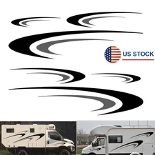 Black & Gray Stickers Vinyl Graphics Decals Kit For Camper RV Trailer Both Side