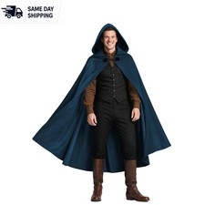 Heavyweight Hooded Cloak for Halloween - Versatile Medieval Costume in Blue