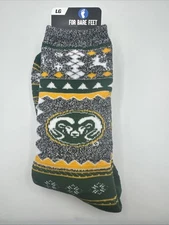 Colorado State University Rams Bare Feet LG Men's Size 10-13 Crew Socks NEW Gray