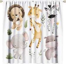 Nursery Curtains Jungle Safari Theme with Giraffe Print, Kids Room Classroom Dec