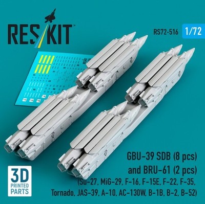 Reskit RS72-0516 GBU-39 SDB (8 pcs) and BRU-61 (2 pcs) Su-27, MiG-29, F-16 1/72