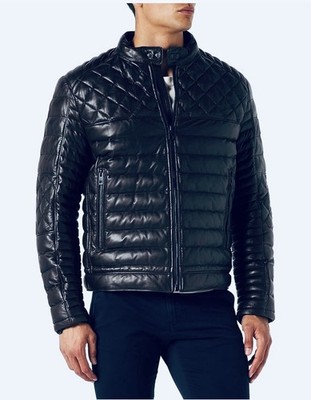 BOSS Herren JONN IN Jacke Stepp Nappaleder mit Stehkragen Schwarz 46 S Bomber