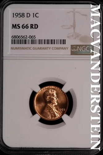 1958-D Lincoln Wheat Cent- NGC-MS66 RD Gem Brilliant Uncirculated Luster #SLM412