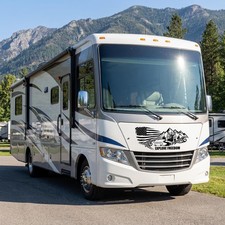 Personalized Rv Camper Decal American Flag Deer Mountains - Adventure Awaits