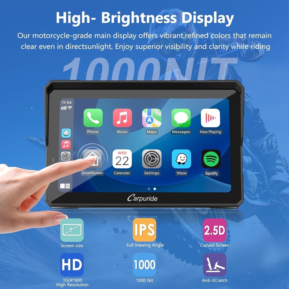 CARPURIDE W702BS PRO 7” Portable Motorcycle Stereo for BMW CarPlay
