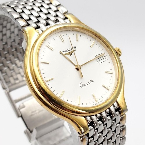 Orologio Unisex Longines Flagship 7292 Bicolore Data 33mm Quadrante Bianco Quarzo Giappone - Foto 3 di 12