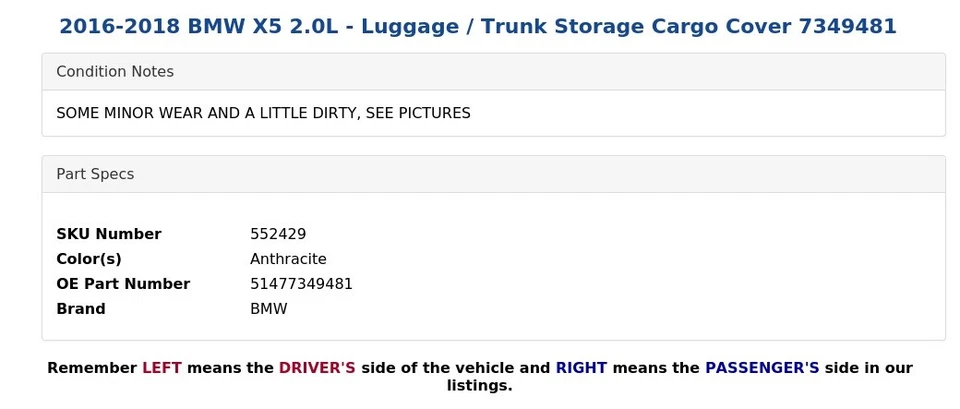 BMW X5 2016-2018 2,0 L - Cubierta de carga de almacenamiento de equipaje/baúl 7349481 Foto 4 de 4