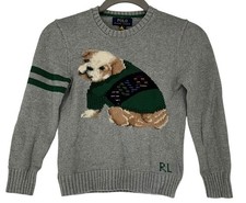 Polo Ralph Lauren Dog Intarsia Sweater Boys 8 S Gray Bulldog Cotton Preppy