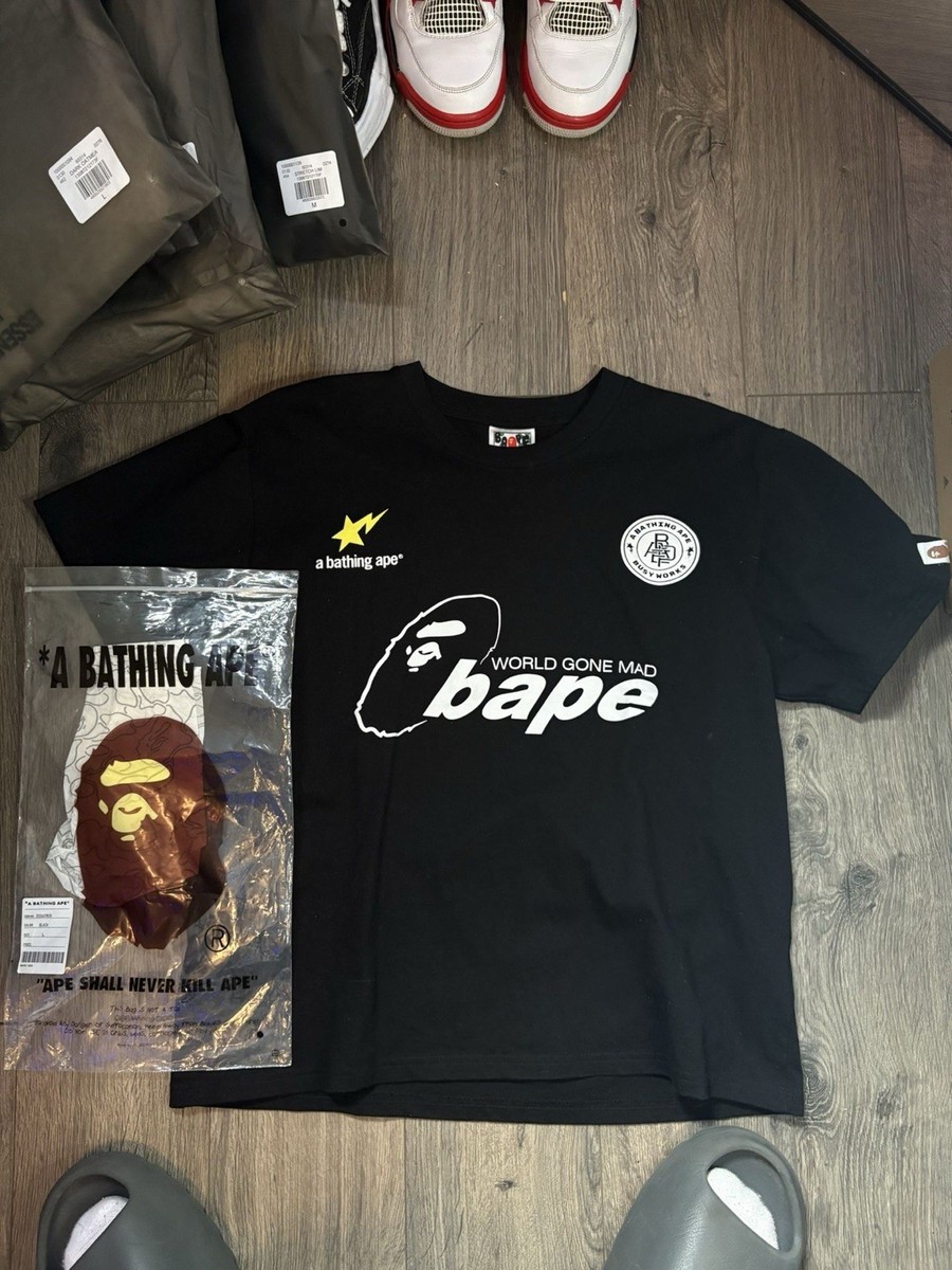 BAPE black Soccer L t-shirt World Gone Mad | eBay