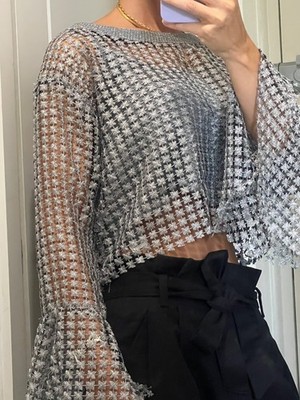 Zara top with sleeves - black and silver