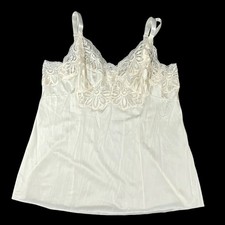 Vintage Shadowline Camisole Lingerie Size 34 Ivory Lace Trim Nylon USA Medium M