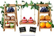 Wooden Cupcake Stand, 3 Tier Dessert Table Display Set with Serving Tray and Flo