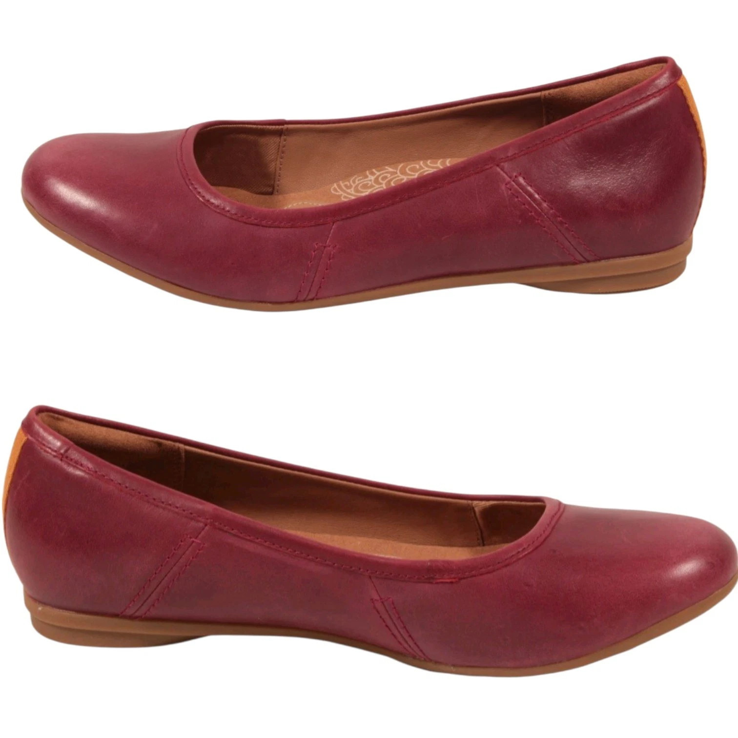 Clarks Canebay Plain Womens Ballet Flat Wine Leather US Size 6.5 M (61487) NEW
