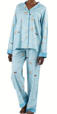 NEW Munki Munki Women's 2-piece Puppy Dog PJs Blue Flannel Pajama Set PICK SIZE