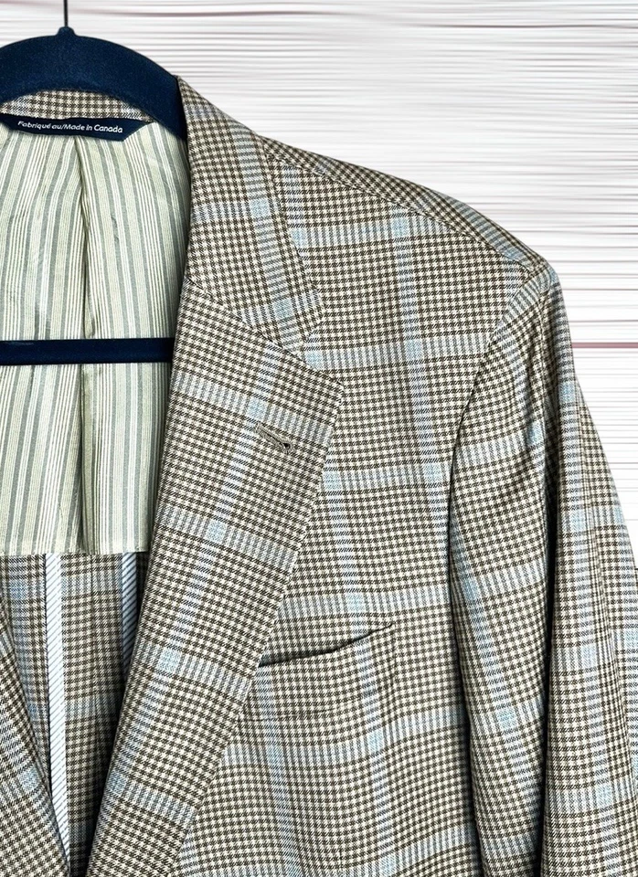 Blazer ligero COPLEY Zegna Taupe Livid a cuadros lana seda lino medio forrado 42R Foto 4 de 4