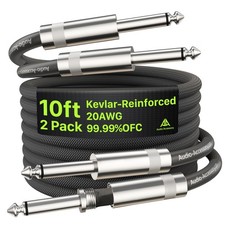 Guitar Cable 10 ft/3M 2 Pack, Kevlar-Reinforced 20AWG 10 ft, 2 Black