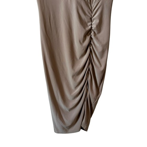 Vintage Bebe Womens Ruched Front Bodycon Mini Dress Tan Size Medium Made in USA - Picture 4 of 9