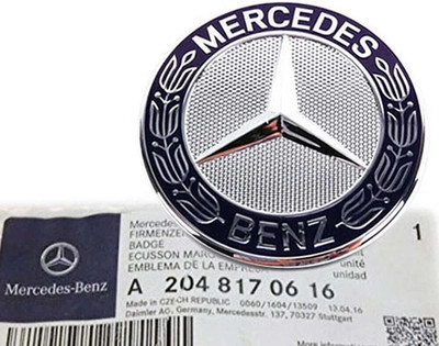 57MM/2.24'' For Mercedes/Benz Blue Flat Front Hood Emblem AMG Badge LAUREL WREATH