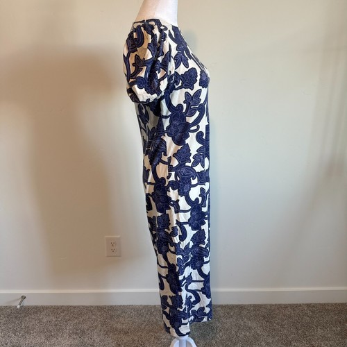 Boden Midi White Blue Paisley Floral Dress Short Puff Sleeves Size 2P - Picture 5 of 10