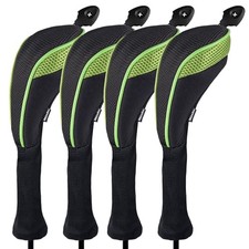 4 Pack Golf Hybrid Club Head Covers Dial No. Tag CTMT-01 Long Neck Black/Green