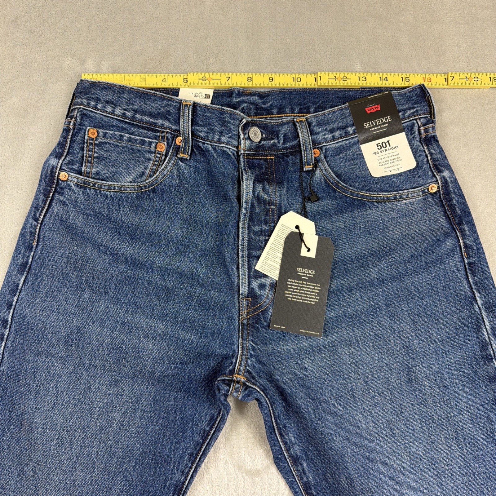 Levi's Premium 501 '93 Straight Selvedge Jeans Men's Size 32x34 Blue Cotton thumbnail 7