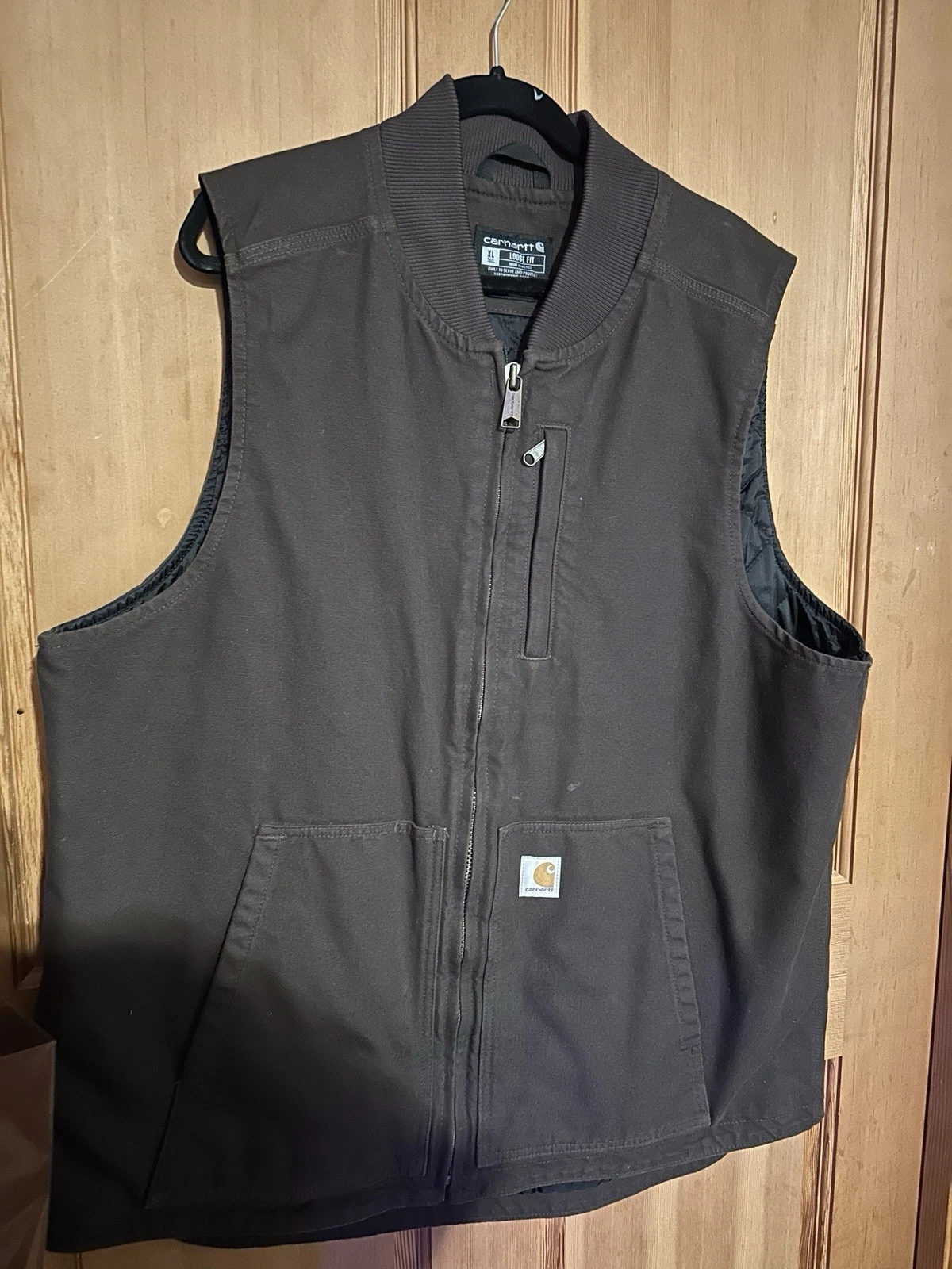 Carhartt Loose Fit Washed Duck Vest Mens XL Brown Canvas Rib Collar Insulated