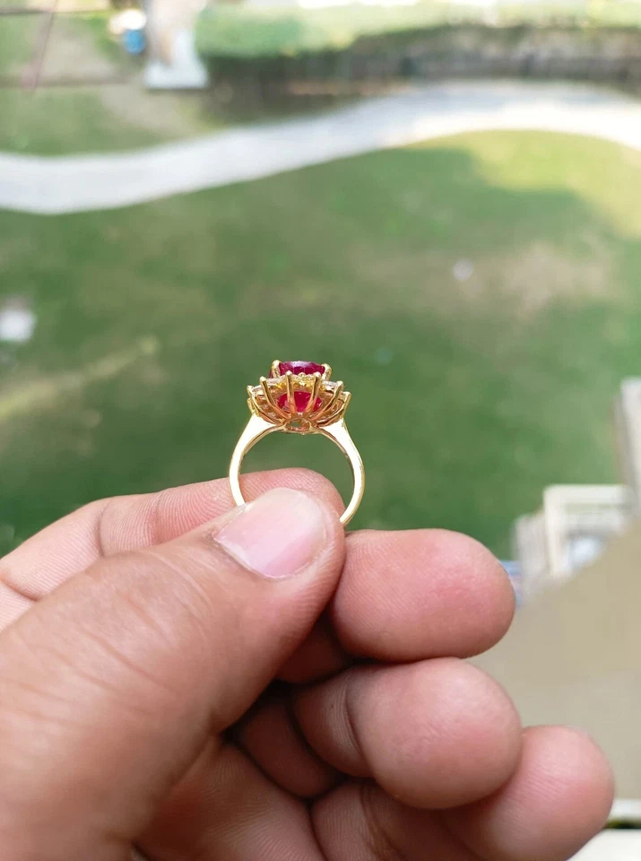 4. Ct Oval Cut Natural Ruby Diamond Engagement Ring 14K Yellow Gold SOLID - Image 3 of 4