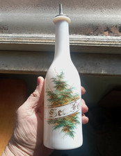 1870s PONTILED SEA FOAM HAND PAINTED BARBER BOTTLE WITH STOPPER APPLIED LIP