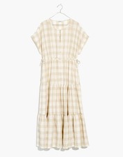 Madewell Midi Dress: Gingham Check Eco-friendly Natural Linen Beige S