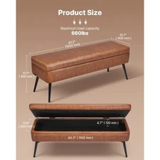 VEVOR Leather Storage Ottoman Bench, PU Leather Bench with Storage and Metal Leg