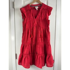 Knox Rose Women's Red Flutter Sleeve Tiered Dress Crochet Lace Lined Size S