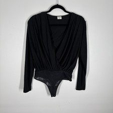 Abercrombie Fitch Women S Black Long Sleeve Draped Deep V-Neck Bodysuit NWOT