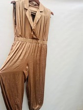 Mono Massimo Dutti Bronce Marrón Sedoso Pierna Harén Cuello Talla 12