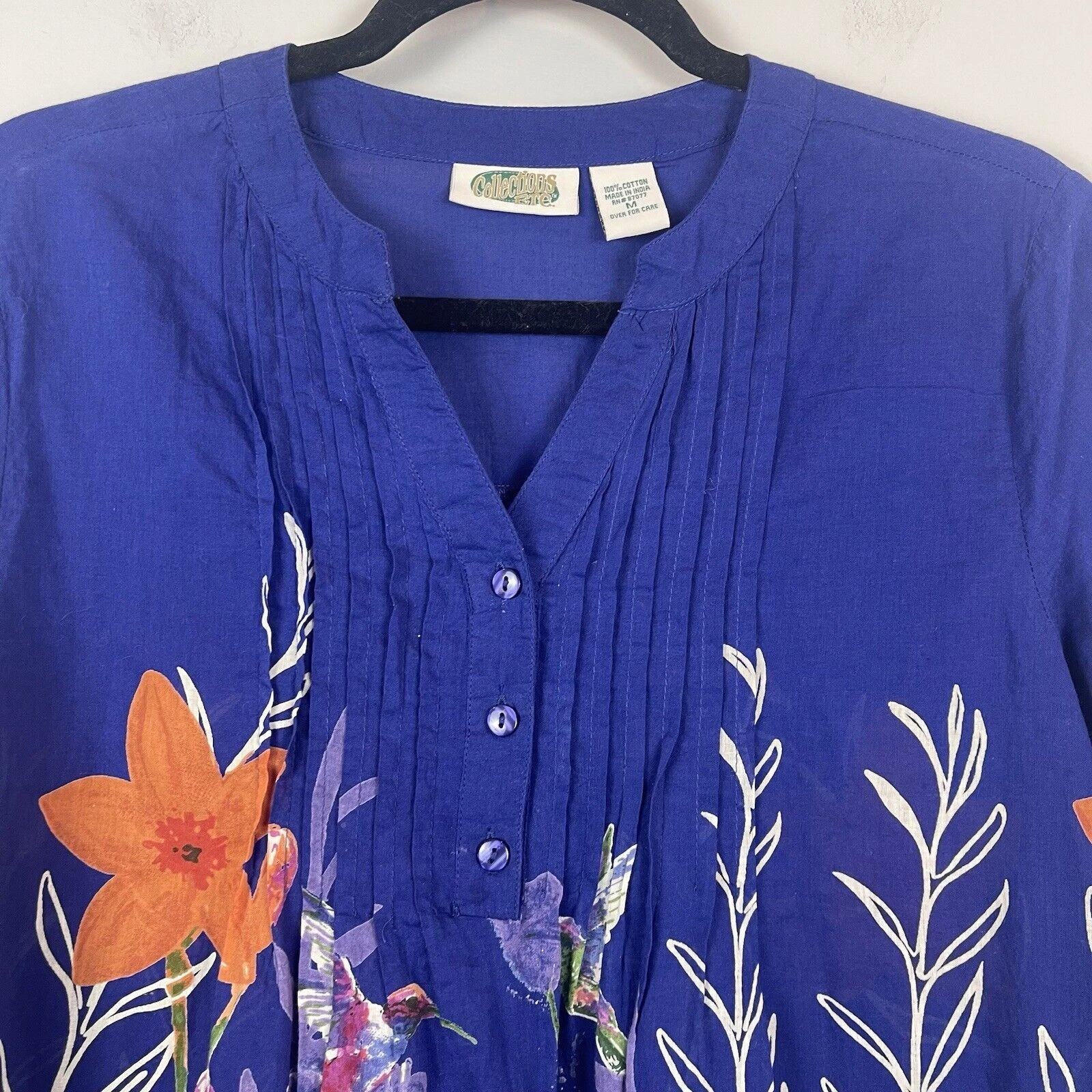  hummingbird garden woven cotton tunic artsy shirt
