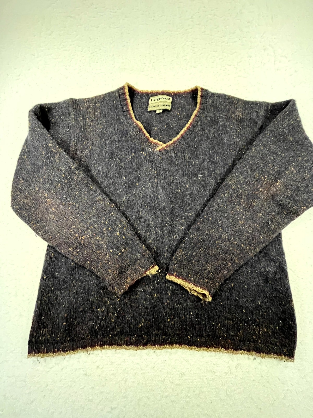 Vintage Legend Classic Sweater Mens M Blue Shetland Wool Tight Knit Warm Cozy