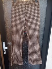 Anna Cosu Strechhose braun beige mit Goldglitzer Hahnentrittmuster Gr L Vintage