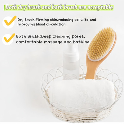 Dry Brushing Body Brush with Contoured Wooden Handle,Natural Bristle Exfoliat...