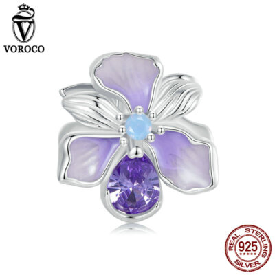 Fashion Real S925 Sterling Silver Romantic Iris Bead Charm Fit Bracelets Voroco